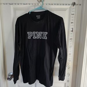 PINK Black Crewneck Tee with White Logo